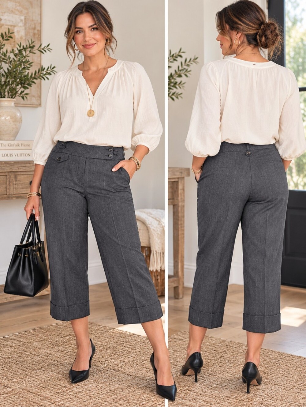 Van Heusen Womens 8R Dark Charcoal Stretch Cropped Dress Pants Modern Fit New